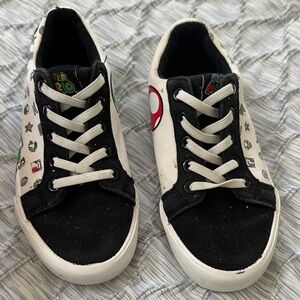 Nintendo Black and White Kids Sneakers with Mario Icons